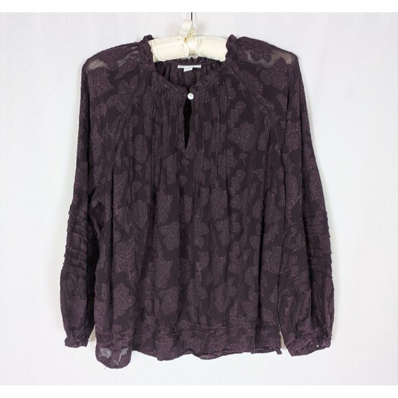 J. Jill Blouse PM Women's Purple Floral Lace Jacquard Long Sleeve Gothic Dark - Picture 1 of 8
